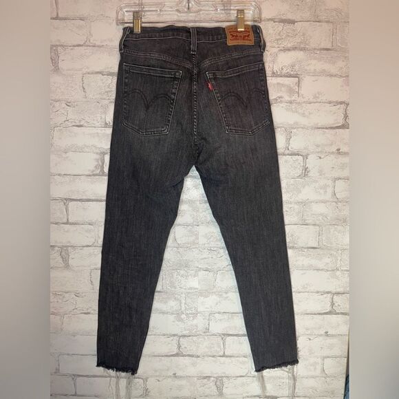 Levi's Wedge Skinny Grey Dark Distressed Hem Denim Jeans Button Up Closure - Picture 2 of 7